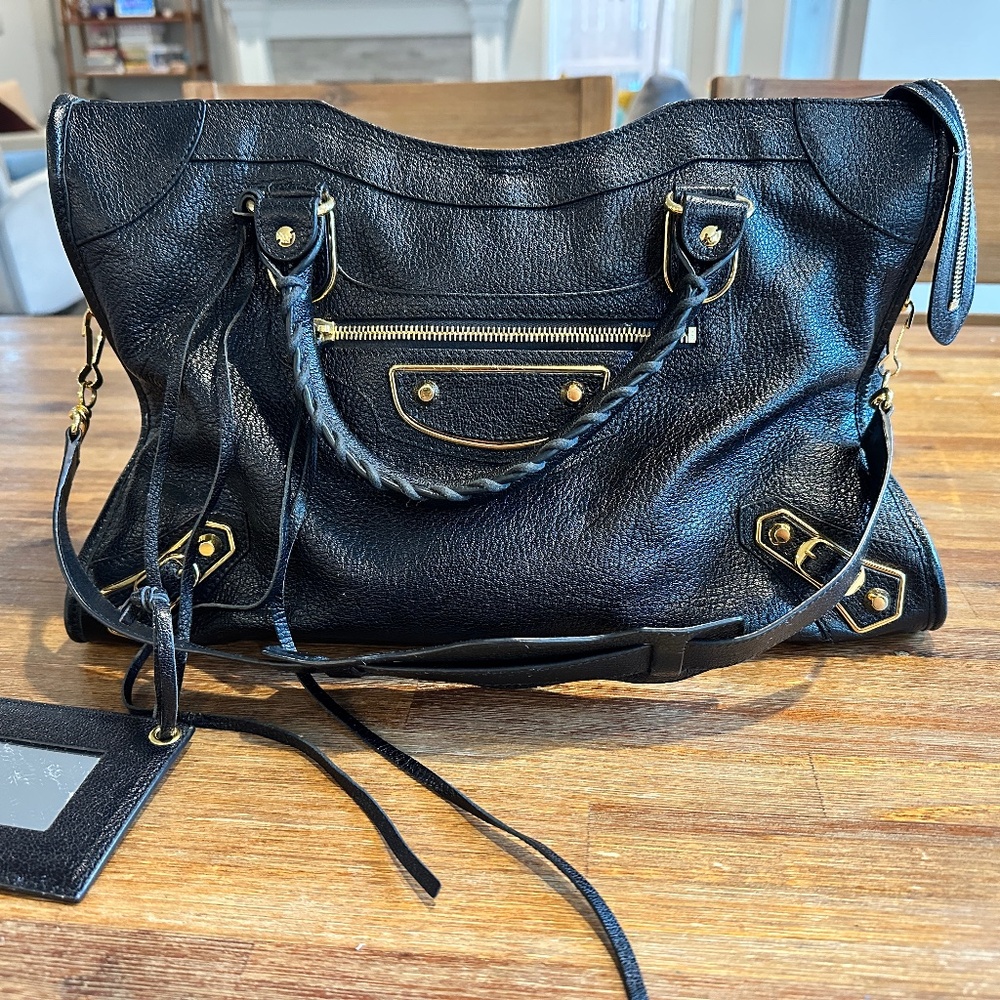 Balenciaga City Classic Metallic Edge Bag Medium Leather Black Gold Hardware
